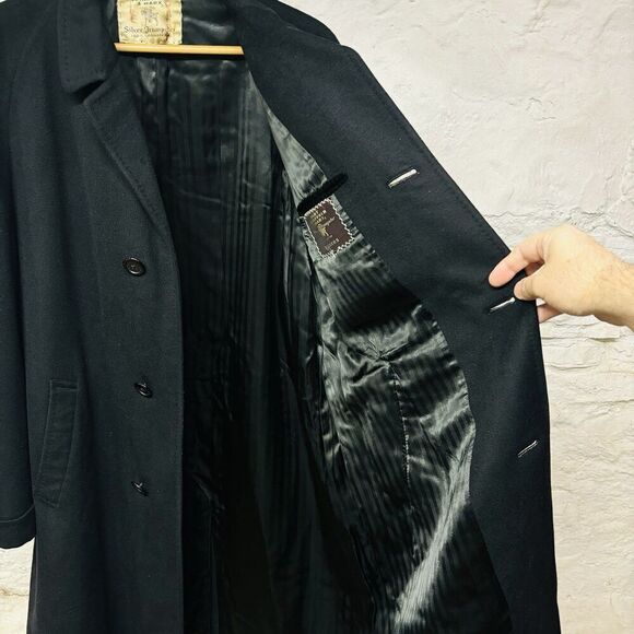 Vintage 60s Hart Schaffner Marx 100% Cashmere Silver Trumpeter Overcoat 42R 44R - Picture 7 of 10
